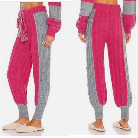 Last Chance NWT Loveshackfancy Landana Pink/Gray Jogger Knit Sweater Pants S - Picture 3 of 15